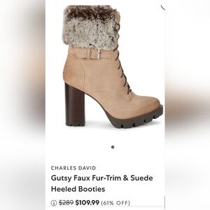 Charles David Gutsy suede heeled booties featuring faux fur-trim collar